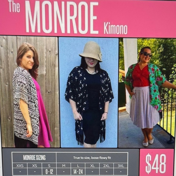 LuLaRoe Blue and Purple Floral Monroe Kimono with Black Fringe NWT - Picture 6 of 9